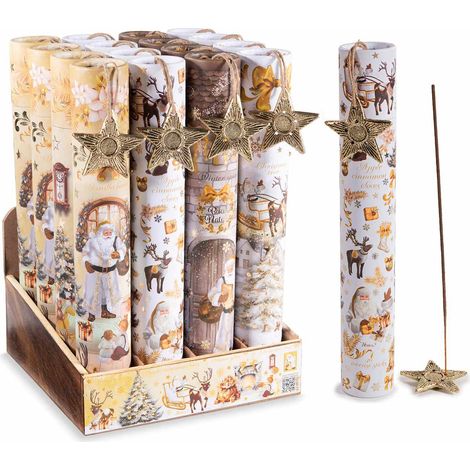 Stick di incenso con porta incenso in metallo a forma di stella. Confezione tubolare da 30 pezzi con elegante, set da 16 pezzi, Stick: cm 25,5 H