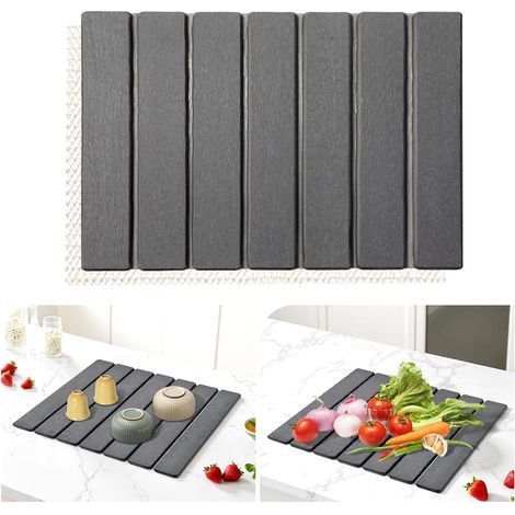 Tapis Égouttoir Vaisselle, Tapis Absorbant Vaisselle Très Absorbant Séchage Rapide Tapis Égouttoir de Diatomées et Tapis Évier Cuisine Égouttoir (Gris Foncé, 40 x 30 cm)-Chrom (1/5)