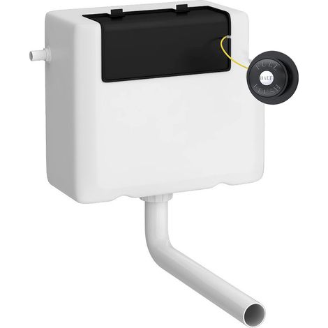 Universal Water Saving Dual Flush Side Inlet & Traditional Push Button - Matt Black/White