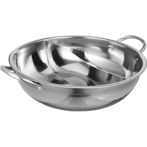 Marmite compartimentée en inox 31 cm - Double saveur Yin Yang avec deux poignées, compatible avec les plaques à induction