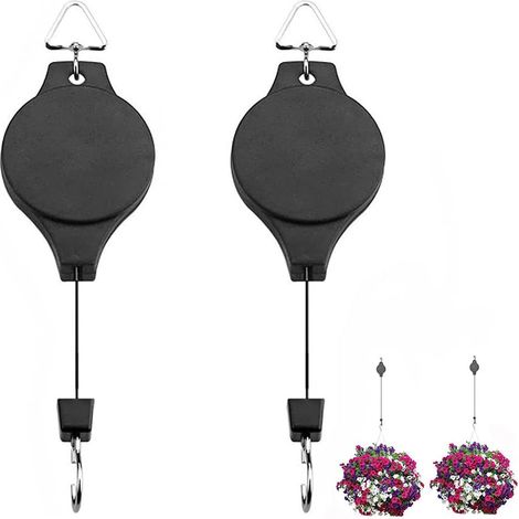 Sollbry 2 poleas retráctiles para colgar, gancho para cestas de flores, comedero para pájaros, cestas colgantes para plantas, macetas y jaulas para pájaros. (1/5)