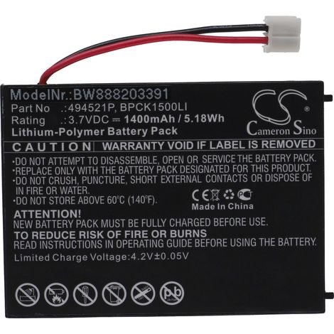 vhbw 1x Battery compatible with Audioline Babysense 5 Video Baby Monitor, Sensor Mat (1400mAh, 3.7 V, Li-polymer)
