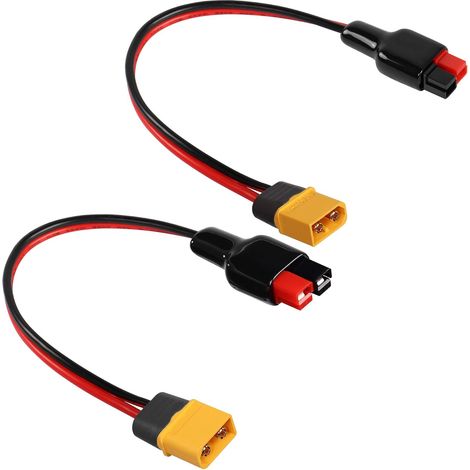 12AWG Connecteur 45A vers câble XT60 mâle Panneau solaire à Batterie au lithium adaptateur connecteur, pour alimentation mobile extérieure batterie au lithium, 30cm/11.8in, 2 Pcs (1/5)