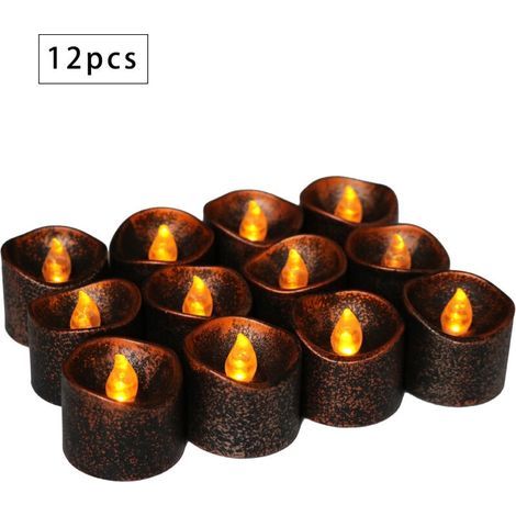 Candle - Pack of 12 LED candles, CR2032 batteries, unscented, transparent, flameless tealight candle, flickering (1/5)