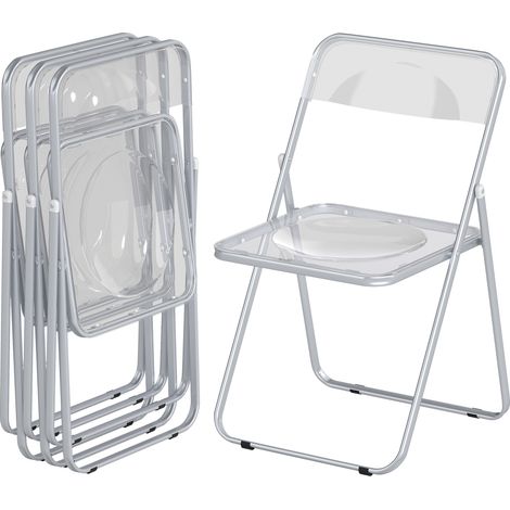 Set aus 4 klappbaren Stühlen aus Acryl und Stahl, tragbar für das Esszimmer, transparent
