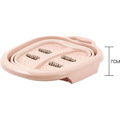 Bain de pieds pliable et portable à roulettes, seau de massage spa pour soulager les douleurs aux pieds, rose (1/4)