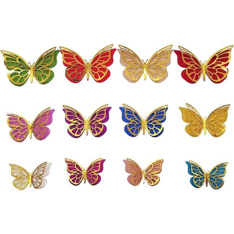 Stickers muraux papillons 3D à ailes doubles – 12 pièces avec paillettes – pour chambre d'enfant et décoration murale de mariage (1/5)