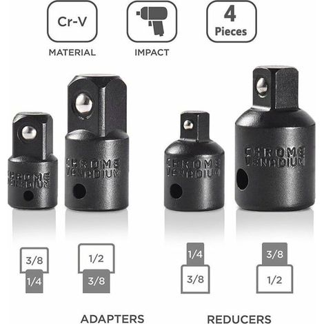 4pcs Jeu d'Augmentateurs et Réducteurs Adaptateur à Cliquet Adaptateurs Réducteurs Pour Douilles et Embouts 1/2" 1/4" 3/8" Pillote (1/3)