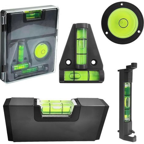 Set di 4 mini livelle a bolla, nere, magnetiche, ideali per il campeggio, piccole livelle per edilizia, idraulica e falegnameria in generale. (1/5)