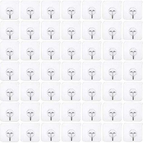 50 pièces crochets adhésifs sans perçage Crochet sans perçage auto-adhésif, crochet mural transparent, crochet adhésif transparent crochet de porte patère étanche idéal pour cuisine salle de bain mur (1/5)