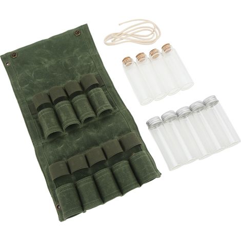Sac de rangement pour flacons d'assaisonnement, kit d'épices portable pour le camping avec 9 pots à épices, idéal pour les barbecues et les pique-niques en plein air (vert olive). (1/5)