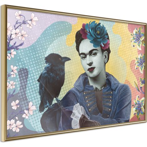 Affiche Murale Encadrée "Frida with a Raven" 45 x 30 cm Or