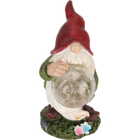 Handbemalte, farbechte Gartenzwergstatue mit Solarbeleuchtung für Terrasse, Garten und Rasen (1/5)
