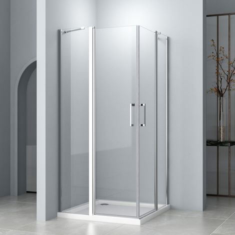 WDWRITTI Duschkabine 90x90cm Eckeinstieg Pendeltür Duschkabine mit Fester Segment Eckdusche Duschkabine Pendeltür Dusche Duschabtrennung 6mm Nano ESG Glas Duschwand Höhe 185cm