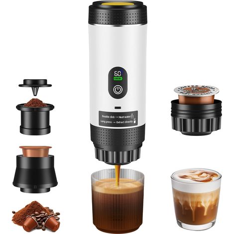 Machine à café Espresso, design portable, compatible avec les capsules et le café moulu, BLANC (1/2)