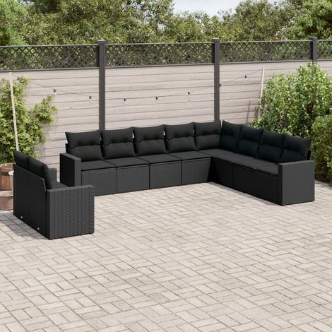 VidaXL - Salon de jardin - résine tressée noir - 9 pcs - extérieur (1/3)