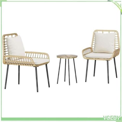 Ensemble de salle à manger jardin 3 pcs - FAFEICY - 42010359 - Marron et crème - Cadre acier - Coussins zippés amovibles (1/5)