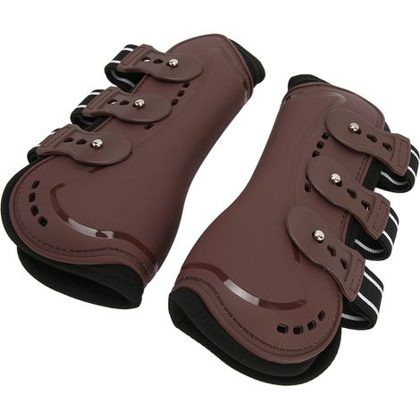 Guêtres avant pour chevaux respirantes, résistantes aux chocs et antidérapantes, idéales pour l'entraînement, le saut d'obstacles et l'équitation. Marron, taille M. (1/5)