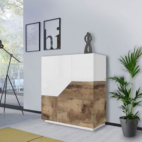 Credenza soggiorno moderna bianco laccato e acero - Alien (1/4)