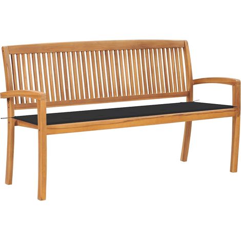 Banc de jardin empilable Banquette de Jardin - Mobilier de jardin et coussin 159 cm Bois de teck massif BV260876 - BonneVie (1/5)