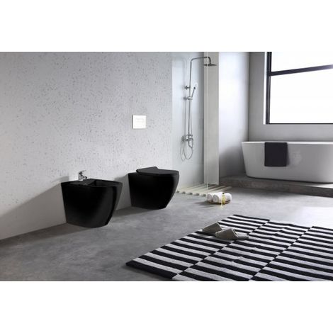 Sanitari a Terra Filo Muro Wc Bidet Copriwater Sof Close Nero Bent Rimles