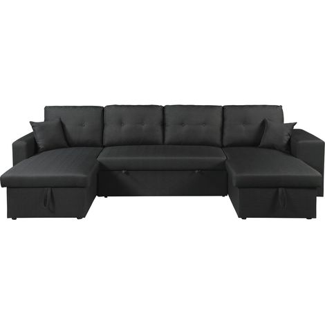 Panorama-Ecksofa mit Stoffbezug "Axel" - 4-Sitzer - Schwarz