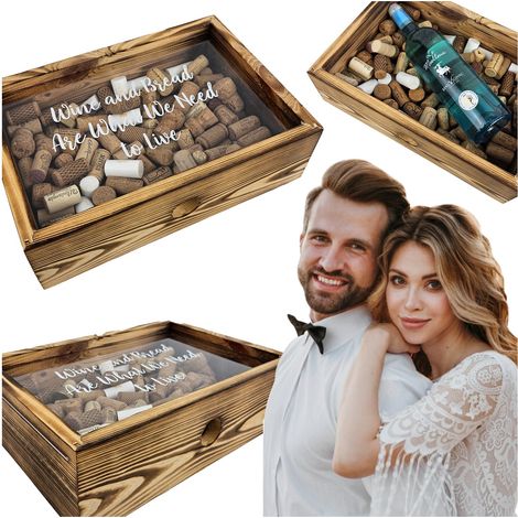 Coffret en bois pour bouchons et capsules de vin. Coffret personnalisé pour un mariage. (1/5)