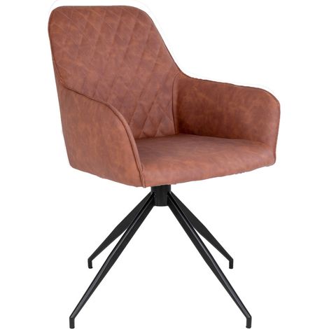 Sedia da pranzo girevole Harbo in ecopelle marrone vintage con base nera