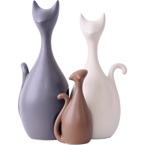 Ornements en céramique représentant une adorable famille de chats, style moderne et éléments décoratifs créatifs (3 chats) (1/5)