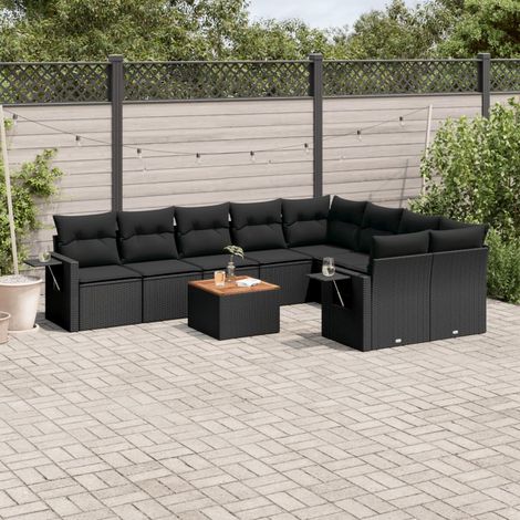 Teenpull – 10-tlg. Garten-Sofagarnitur mit Kissen Schwarz Poly Rattan (1/5)
