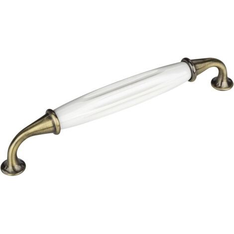 Set de 5 x Poignée en Porcelaine Finition Laiton Vieilli blanc Entraxe 130 mm Poignée de Meuble Poignée