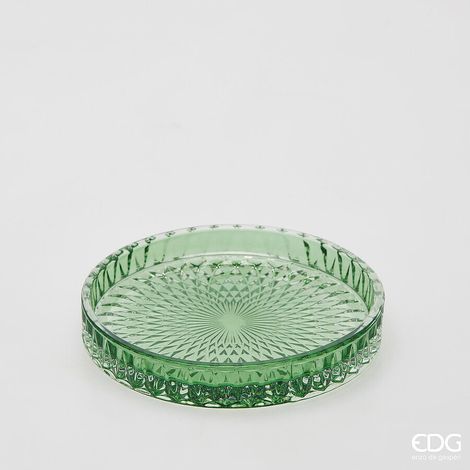 EDG Enzo De Gasperi Piatto Decorativo Micro Quadretti Rotondo H 2,5 Cm D 16 Cm Vetro Verde