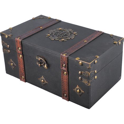Coffret de rangement vintage en bois pour bijoux, documents, livres et cadeaux  coffre au trésor verrouillable. (1/5)