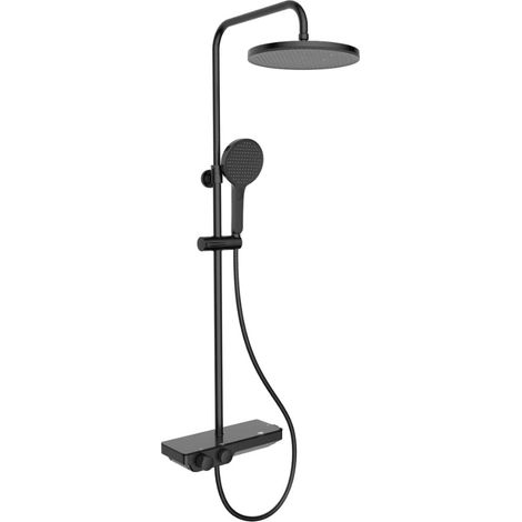 Swiss Aqua Technologies Duschsäule + Thermostatmischer + Kopfbrause + Handbrause 3-strahlig + Ablage, Mattschwarz (SATSSTPBCHMC)