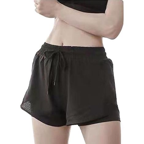 Women's Mesh Yoga Shorts, Sports Workout Pocket, High Waist, Quick Drying (1/5)