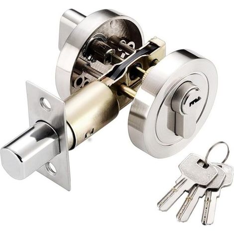 Serrure de porte d'entrée au design élégant avec clé, serrure de porte simple face en acier inoxydable, avec loquet solide antivol, pour maison, hôtel, bureau, bouton rotatif interne (1/4)