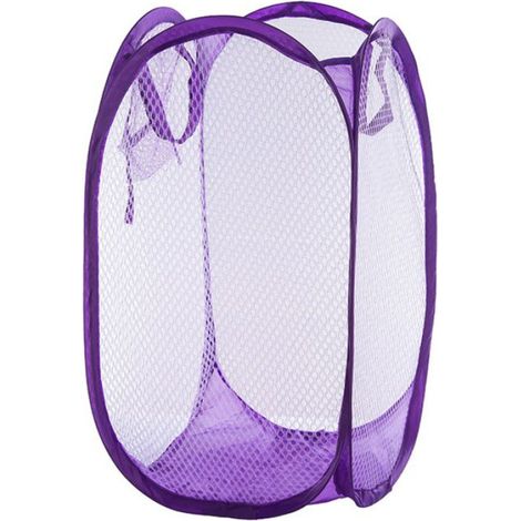 1 Panier à linge, Pliable, Maille robuste, 30x30x50 cm, Violet, Maison, Voyage, Camping (1/5)