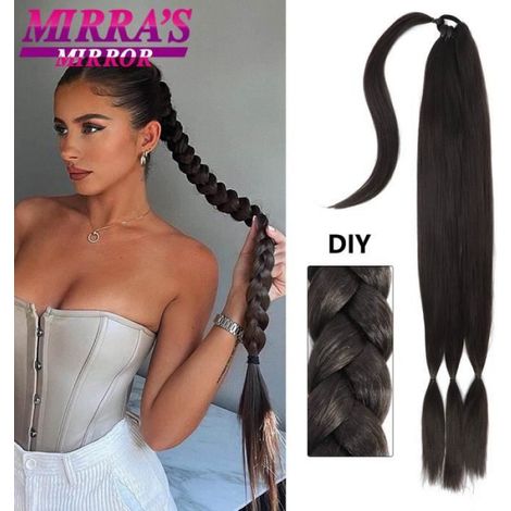 Noir marron-34 pouces-Queue de cheval longue tressée synthétique pour femmes, extensions de cheveux, tresses (1/4)