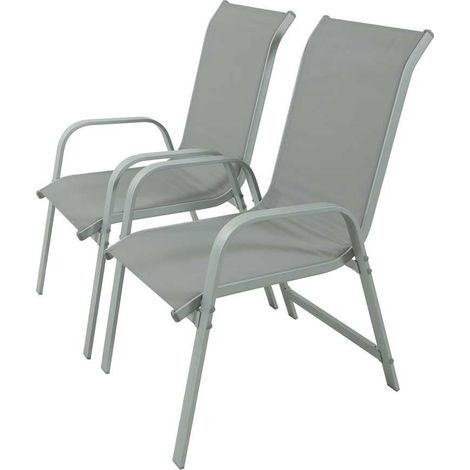 Habitat Et Jardin – Lot de 2 fauteuils de jardin en aluminium et textilène gris clair – Accoudoirs – Dimensions 75 x 55 x 99 cm – Traitement anti-UV et antirouille