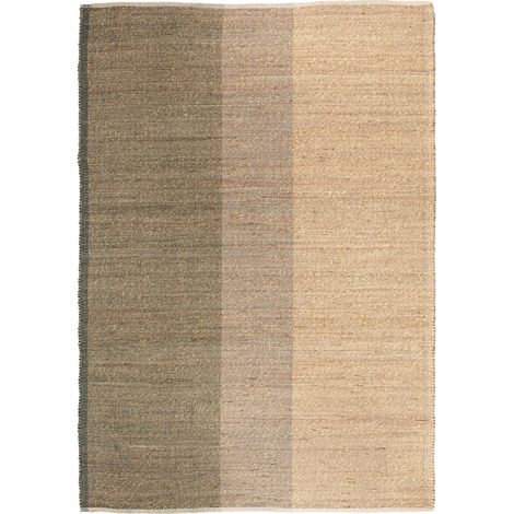 Tapis de Salon en Jonc de Mer et Coton Tissé Main Style Bohème Vert Thym 200 x 290 cm - PANGIVO