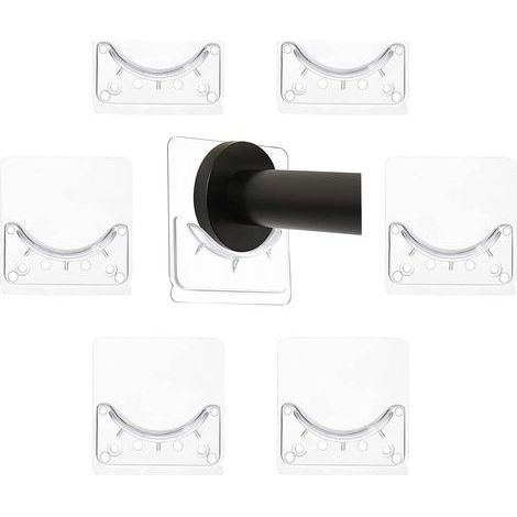 6-Piece Adhesive Curtain Rod Holder Set, Bathroom Curtain Rod, Wall-Mounted Towel Rail, Closet Rod, Shower Bar Hooks, Rod Holder for Home Bathroom (1/5)