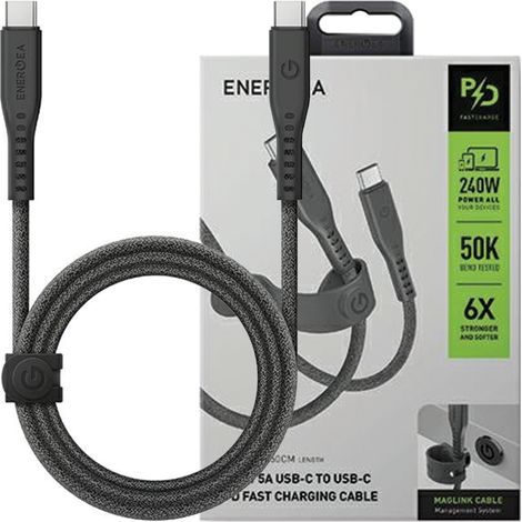 Energea Flow USB-C – USB-C-Kabel, 1,5 m, schwarz/schwarz, 240 W, 5 A PD-Schnellladung (1/5)