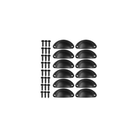 12Pcs Poignée Coquille Rétro Poignee de Meuble Vintage Bouton Tiroir Poignée avec Vis pour armoire de porte de placard de cuisine (Noir)- Crezuo (1/4)