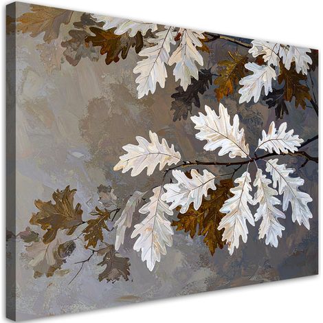 Cuadro sobre Lienzo Hojas de roble naturales blanco-beige 30x20 (1/5)