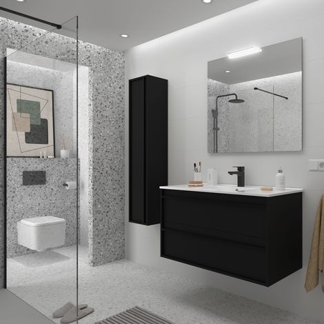 Salgar Möbel + Waschbecken ATTILA 1000 2 Schubladen BLACK SATIN (1/2)