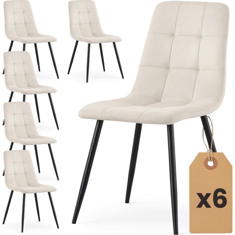 Set di 6 Sedie in velluto trapuntate NERO Beige gambe nere (1/5)