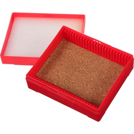 Boîte Coulissante pour 25 Lames de Microscope en Bois et Plastique Rouge, Organisateur Réutilisable pour Rangement et Protection Lors D'expériences en Laboratoire (1/5)