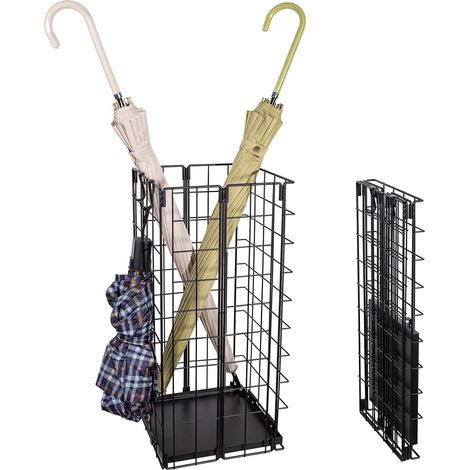 Porte-parapluie en métal, Porte Parapluie en Métal Carré en Style Moderne pour entrée, bureau, Support de rangement autoportant avec 2 crochets et plateau d’égouttement, 24×24×50 cm (1/5)