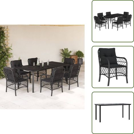 Coussin de siège - vidaXL Ensemble à manger de jardin coussins 7pcs Noir Résine tressée - Housses amovibles