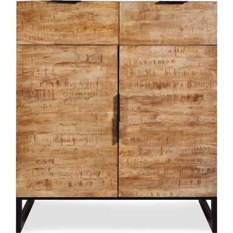 Commode 2 Tiroirs & 2 Portes "Bolta" 79cm Naturel (1/2)